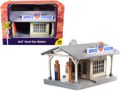 Rural Gas Station "Gulf Oil" and "United States Tires" Building "TraxSide Collection" Series for 1/87 (HO) Scale Models by Classic Metal Works