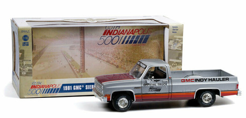 1981 GMC Sierra Classic 1500 Pickup Truck Silver with Stripes "65th Annual Indianapolis 500 Mile Race" Official Truck 1/18 Diecast Model Car by Greenlight