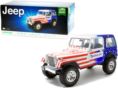 1982 Jeep CJ-7 "Santini Air" with American Flag Graphics 1/18 Diecast Model Car by Greenlight