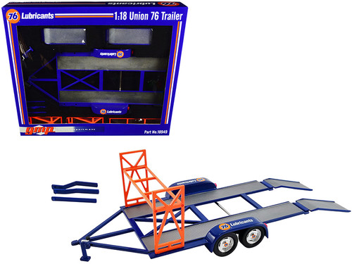 Tandem Car Trailer with Tire Rack "Union 76" Blue 1/18 Diecast Model by GMP