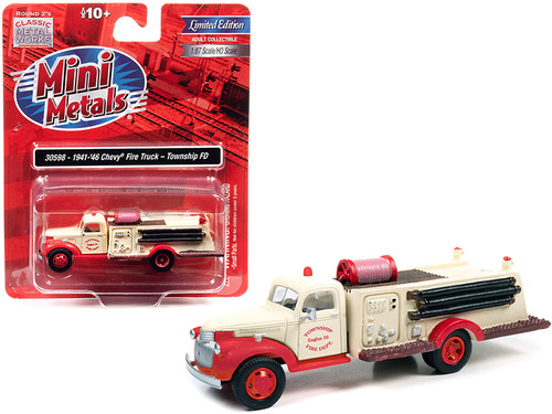 1941-1946 Chevrolet Fire Truck "Township Fire Department" Cream and Red 1/87 (HO) Scale Model by Classic Metal Works