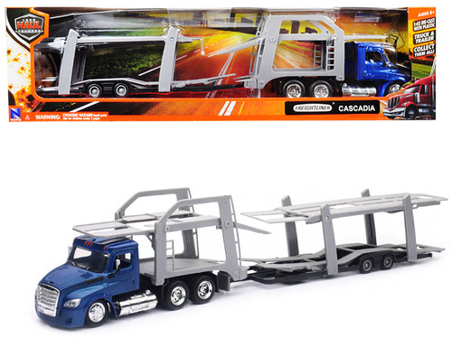 Freightliner Cascadia with Twin Auto Carrier Blue and Gray "Long Haul Trucker" 1/43 Diecast Model by New Ray