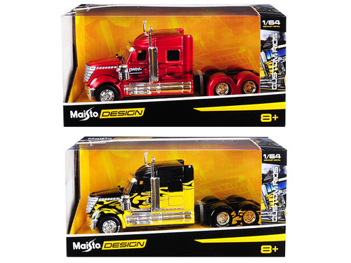 Set of 2 pieces International LoneStar Trucks Red and Black "Custom Rigs" 1/64 Diecast Models by Maisto