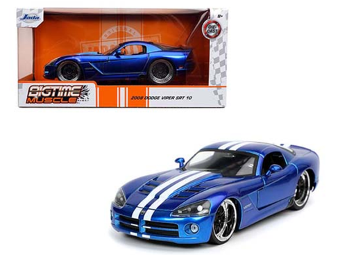 2008 Dodge Viper SRT 10 Candy Blue with White Stripes "Bigtime Muscle" Series 1/24 Diecast Model Car by Jada