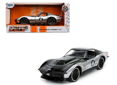 1969 Chevrolet Corvette Stingray ZL-1 #6 Black and Silver "Bigtime Muscle" Series 1/24 Diecast Model Car by Jada