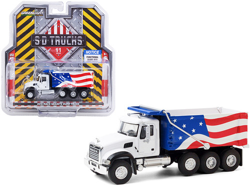 2019 Mack Granite Dump Truck White with American Flag Graphics "S.D. Trucks" Series 11 1/64 Diecast Model by Greenlight