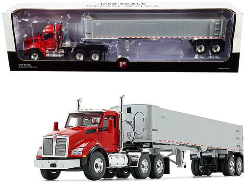 Kenworth T880 Day Cab with East Genesis End Dump Trailer Viper Red and Silver 1/50 Diecast Model by First Gear