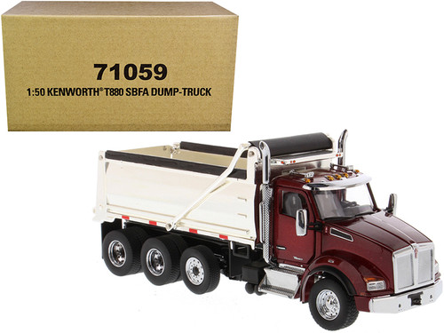 Kenworth T880 SBFA Dump Truck Radiant Red and Chrome 1/50 Diecast Model by Diecast Masters