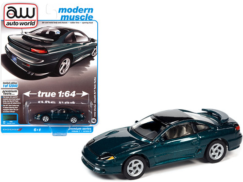1992 Dodge Stealth R/T Twin Turbo Emerald Green Metallic with Black Top "Modern Muscle" Limited Edition to 12040 pieces Worldwide 1/64 Diecast Model Car by Autoworld