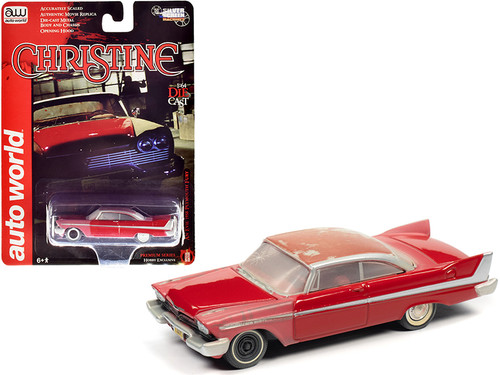 1958 Plymouth Fury Red (Partially Restored) "Christine" (1983) Movie 1/64 Diecast Model Car by Autoworld