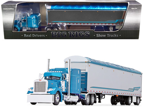 Peterbilt 379 63" Mid-Roof Sleeper Cab with 53' Walking Floor Trailer "Pyskaty Bros. Trucking #34" Light Blue Metallic and Chrome "Ice Road Truckers" (2007) TV Series 2nd in a "Big Rigs" Series 1/64 Diecast Model by DCP/First Gear