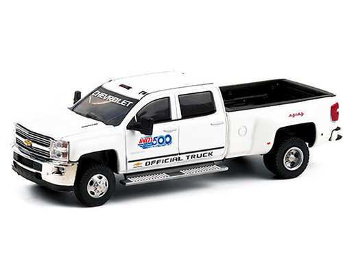 2017 Chevrolet Silverado 3500HD Dually Pickup Truck White "101st Running Indy 500" Presented by PennGrade Motor Oil Official Truck "Dually Drivers" Series 6 1/64 Diecast Model Car by Greenlight