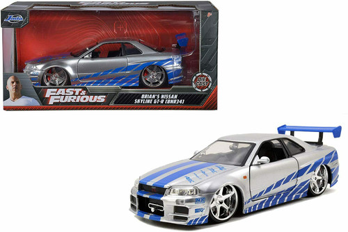 Brian's Nissan GTR Skyline R34 Silver/Blue Fast & Furious Movie 1/24  Diecast Model Car by Jada