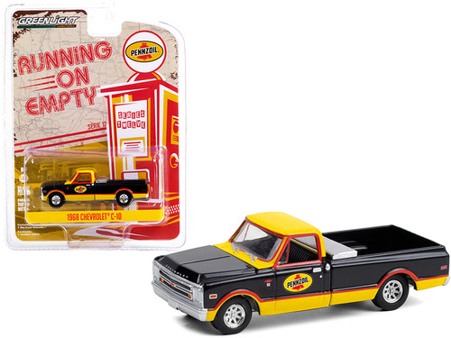 1968 Chevrolet C-10 Pickup Truck with Toolbox "Pennzoil" Black and Yellow "Running on Empty" Series 12 1/64 Diecast Model Car by Greenlight