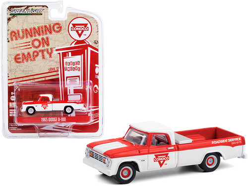 1965 Dodge D-100 Pickup Truck "Conoco Roadside Service" White and Red "Running on Empty" Series 12 1/64 Diecast Model Car by Greenlight