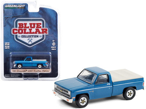 1981 Chevrolet C20 Custom Deluxe Pickup Truck with Bed Cover Light Blue Metallic "Blue Collar Collection" Series 8 1/64 Diecast Model Car by Greenlight
