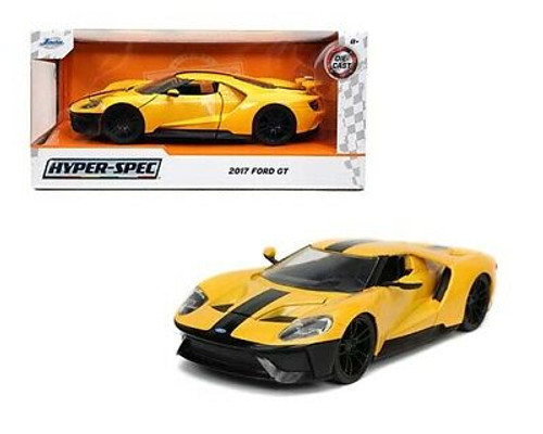 2017 Ford GT Yellow with Black Stripe "Hyper-Spec" Series 1/24 Diecast Model Car by Jada