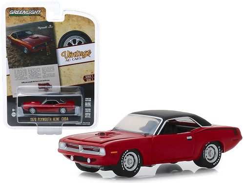 1970 Plymouth HEMI Barracuda Red with Black Top "Hello New People. We Have A New Car For You" "Vintage Ad Cars" Series 1 1/64 Diecast Model Car by Greenlight