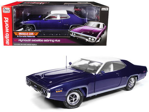 1/18 Auto World 1971 Plymouth Satellite Sebring Plus MCACN Purple with White Roof Limited Edition Diecast Car Model