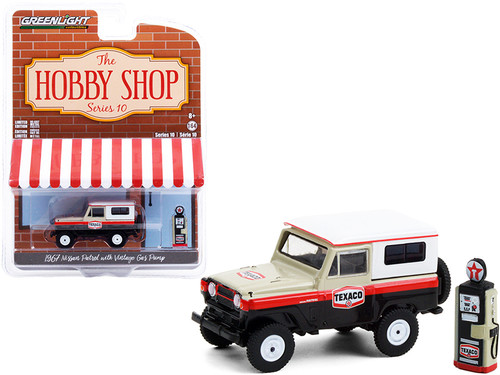 1967 Nissan Patrol with Vintage Gas Pump "Texaco" "The Hobby Shop" Series 10 1/64 Diecast Model Car by Greenlight