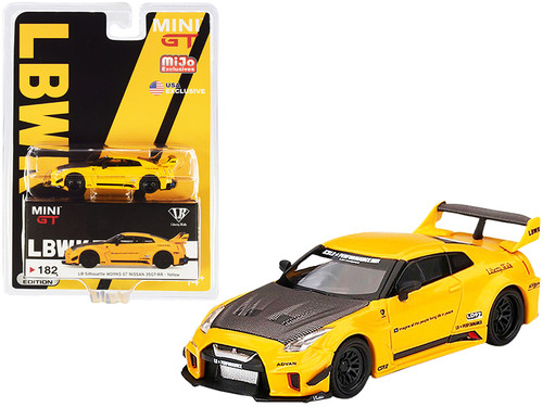 Nissan 35GT-RR Ver.1 LB-Silhouette WORKS GT RHD (Right Hand Drive) Yellow with Carbon Hood Limited Edition 1/64 Diecast Model Car by True Scale Miniatures