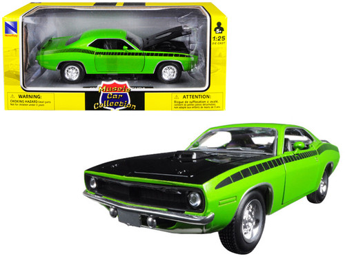 1970 Plymouth Barracuda Green with Black Hood and Stripes "Muscle Car Collection" 1/25 Diecast Model Car by New Ray