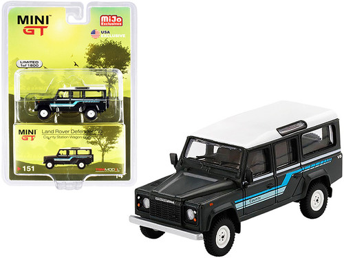 1985 Land Rover Defender 110 County Station Wagon Dark Gray with White Top Limited Edition to 1800 pieces Worldwide 1/64 Diecast Model Car by True Scale Miniatures
