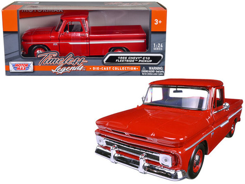 1/24 Motormax 1966 Chevrolet C10 Fleetside Pickup (Red) Diecast Car Model