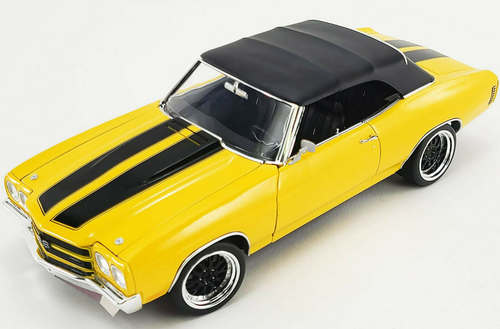 1/18 ACME 1970 Chevrolet Chevelle SS Restomod (Bright Yellow with Gunmetal Grey Stripes) Diecast Car Model