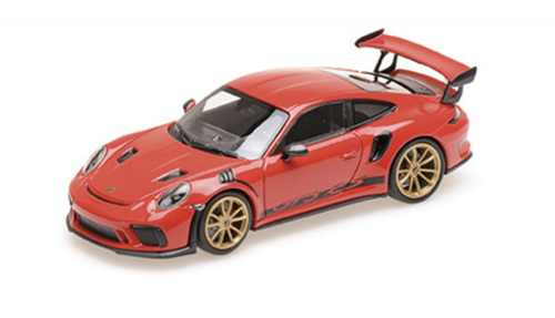 2019 Porsche 911 GT3RS (991.2) Red with Golden Wheels Limited Edition to 330 pieces Worldwide 1/18 Diecast Model Car by Minichamps