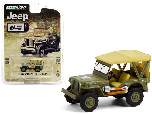 1940 Willys MB Jeep with Accessories Military Green with Tan Top
