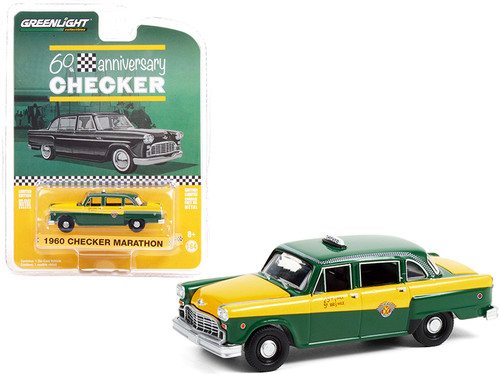 1960 Checker Marathon Taxi Green and Yellow "Checker 60th Anniversary" "Anniversary Collection" Series 12 1/64 Diecast Model Car by Greenlight