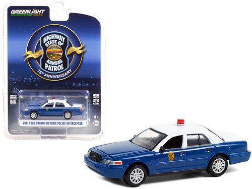 2011 Ford Crown Victoria Police Interceptor Dark Blue and White "Kansas Highway Patrol 75th Anniversary Unit" (1937-2012) "Anniversary Collection" Series 12 1/64 Diecast Model Car by Greenlight