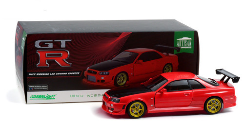 1/18 1999 Nissan Skyline GTR GT-R R34 (Red with Neon LED Light Underglow)  Diecast Car Model