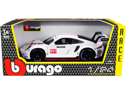 Porsche 911 RSR GT #911 White "Race" Series 1/24 Diecast Model Car by Bburago