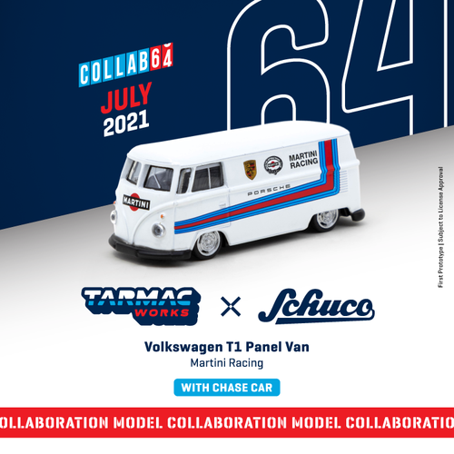 1/64 Tarmac Works Volkswagen T1 Panel Van Martini Racing Diecast Car Model