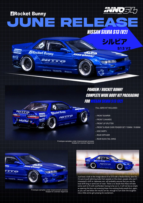 1/64 INNO64 NISSAN SILVIS S13 V2 PANDEM / ROCKET BUNNY Diecast Car