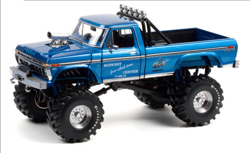1974 Ford F-250 Ranger XLT Monster Truck with 48-Inch Tires Blue Metallic "Midwest Four Wheel Drive Center" "Kings of Crunch" Series 1/18 Diecast Model Car by Greenlight