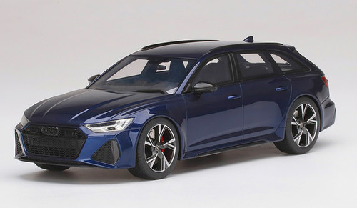 1/18 2021 Audi RS6 Avant Carbon Black Navarra Blue Metallic Resin Car Model
