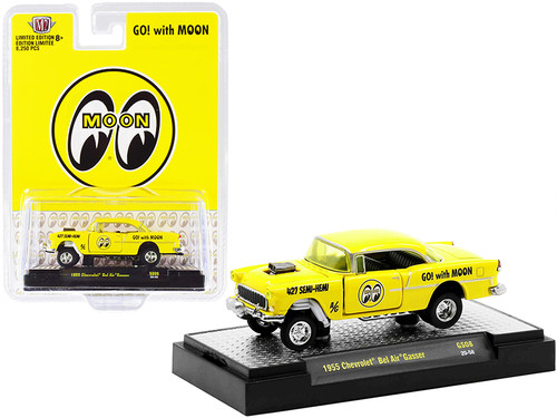 1955 Chevrolet Bel Air Gasser Bright Yellow "Mooneyes" Limited Edition to 8250 pieces Worldwide 1/64 Diecast Model Car by M2 Machines