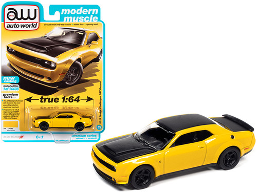 2018 Dodge Challenger SRT Demon Yellow Jacket and Black "Modern Muscle" Limited Edition to 14408 pieces Worldwide 1/64 Diecast Model Car by Autoworld