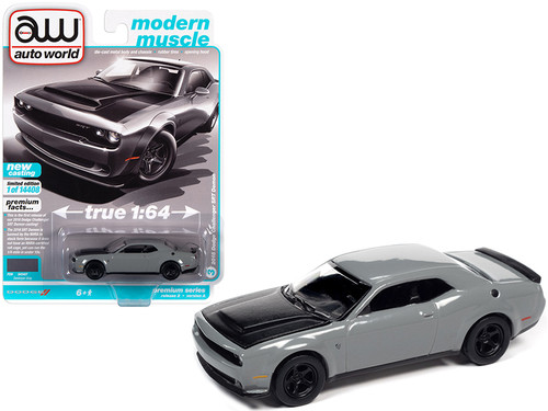 2018 Dodge Challenger SRT Demon Destroyer Gray with Black Hood "Modern Muscle" Limited Edition to 14408 pieces Worldwide 1/64 Diecast Model Car by Autoworld