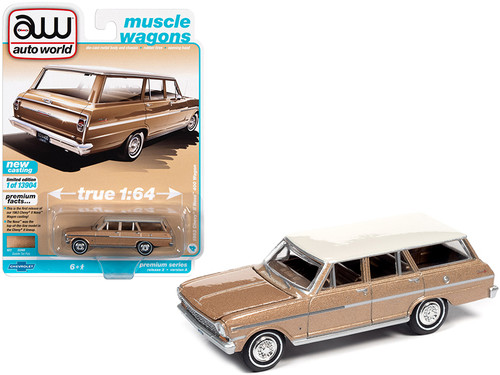 1963 Chevrolet II Nova 400 Station Wagon Saddle Tan Metallic with Ermine White Top "Muscle Wagons" Limited Edition to 13904 pieces Worldwide 1/64 Diecast Model Car by Autoworld