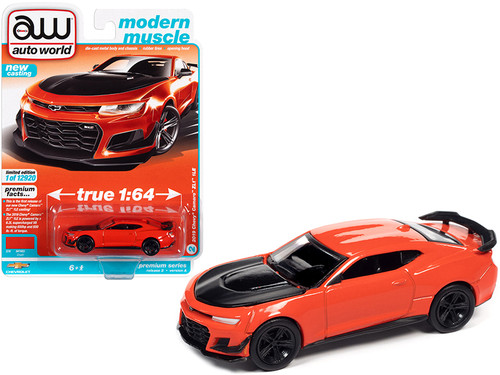 2019 Chevrolet Camaro ZL1 1LE Crush Orange with Black Hood "Modern Muscle" Limited Edition to 12920 pieces Worldwide 1/64 Diecast Model Car by Autoworld