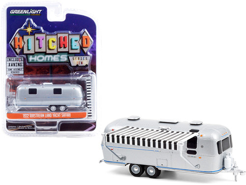 1972 Airstream Land Yacht Safari Travel Trailer Silver with Black and White Awning "Hitched Homes" Series 10 1/64 Diecast Model by Greenlight