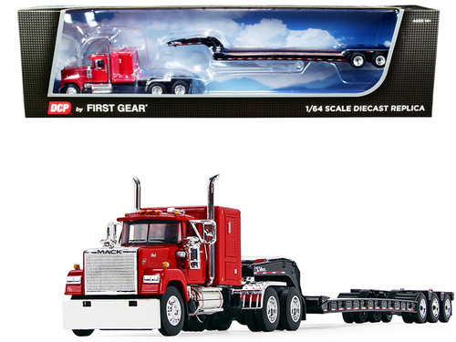 Mack Super-Liner with 60" Sleeper Cab with Talbert Tri-Axle Lowboy Trailer Mack Red and Black 1/64 Diecast Model by DCP/First Gear