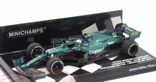 1/43 Minichamps 2021 Formula 1 Sebastian Vettel Aston Martin AMR21 #5 5th Monaco GP Car Model