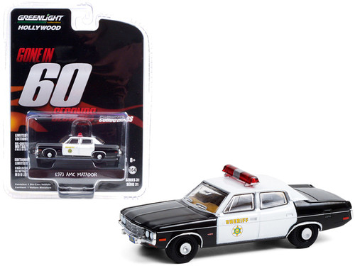 1973 AMC Matador Black and White "Los Angeles County Sheriff" (California) "Gone in Sixty Seconds" (1974) Movie "Hollywood Series" Release 31 1/64 Diecast Model Car by Greenlight