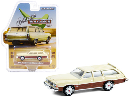 1976 Pontiac Grand LeMans Safari Bavarian Cream with Woodgrain Sides "Estate Wagons" Series 6 1/64 Diecast Model Car by Greenlight