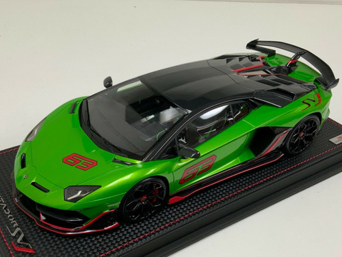 1/18 MR Collection Lamborghini Aventador SVJ 63 Special Edition (Verde Selvans Green with Red Livery) Resin Car Model Limited 63 Pieces
